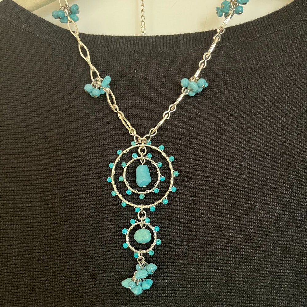 Beautiful Necklace with Turquoise Colored Stones/Matching Earrings